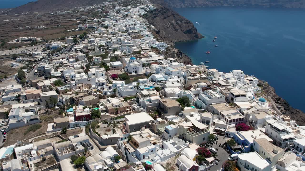 Aerial views from over the village of Oia on the Greek Island of Santorini