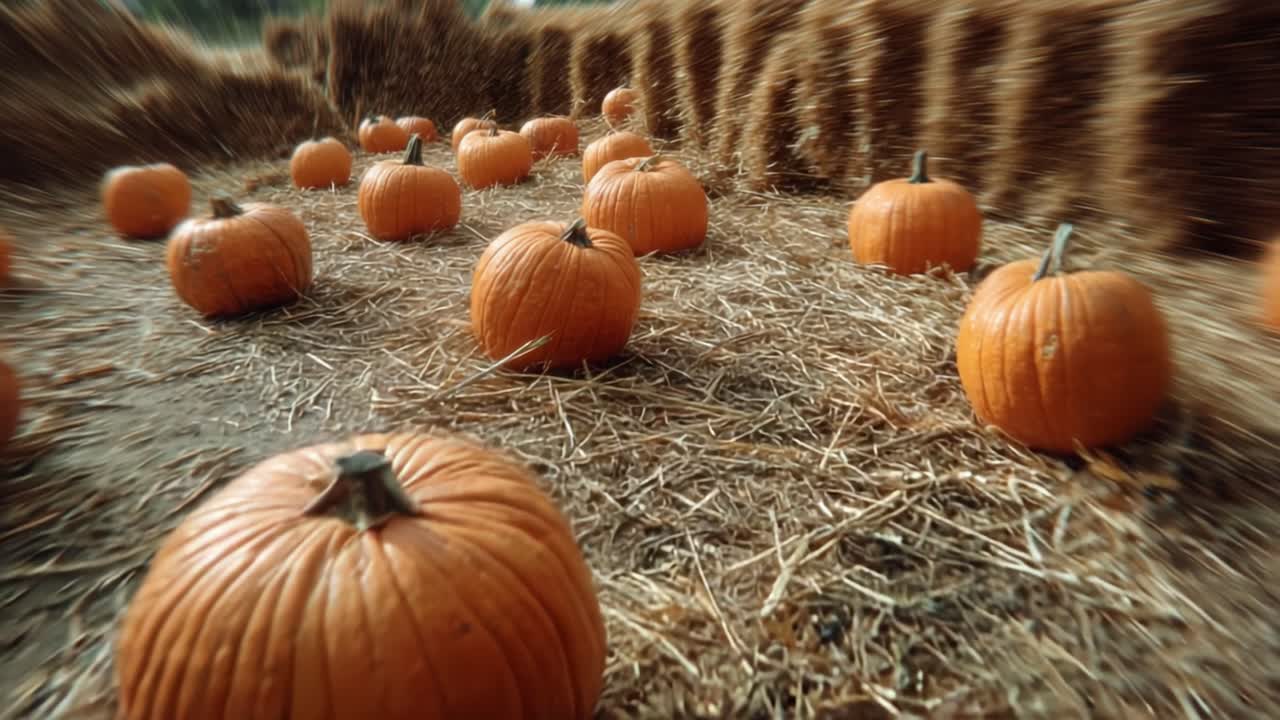 A Vibrant Harvest Scene Featuring Plump Orange Pumpkins Nestled Amidst a Bountiful Hay Field, Creating a Captivating Autumn Atmosphere Perfect for Seasonal Celebrations