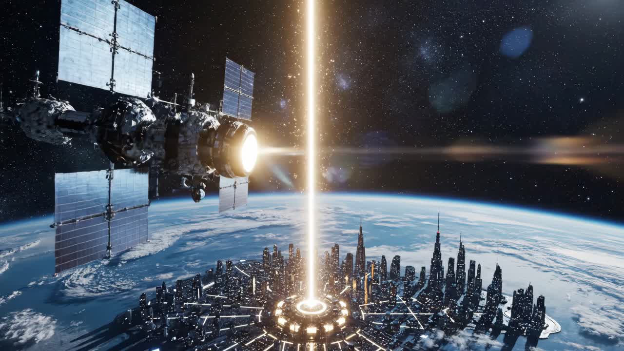 Futuristic City and Satellite in Space