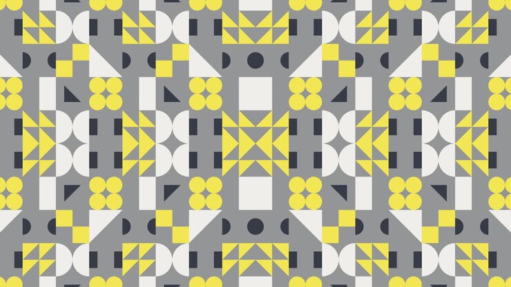 Seamless loop motion graphic mosaic in trendy yellow and grey colors. Symmetrical pattern with geometric animated tiles