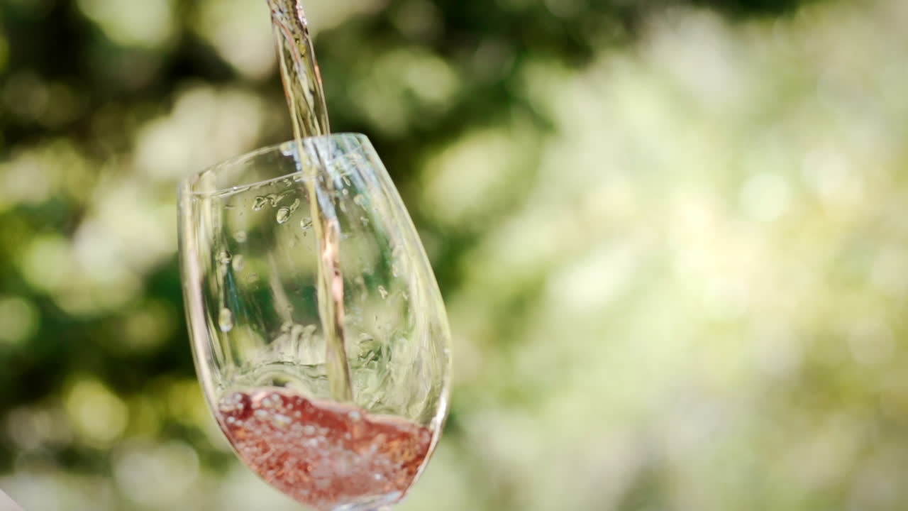 Pouring a Glass of Ros&eacute; Wine against a Green Background in Slow Motion
