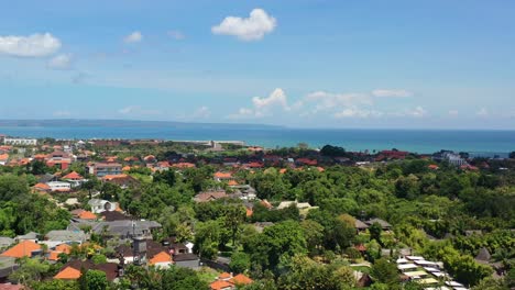 colorful aerial landscape of canggu bali coastline on sunny day