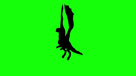 silhouette of a fantasy creature monster dragon flying on green screen, perspective view