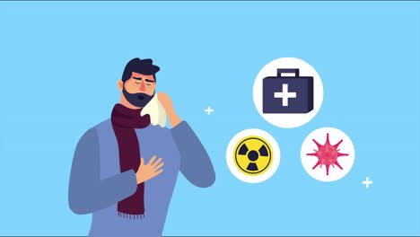 covid 19 pandemic sick person with set icons