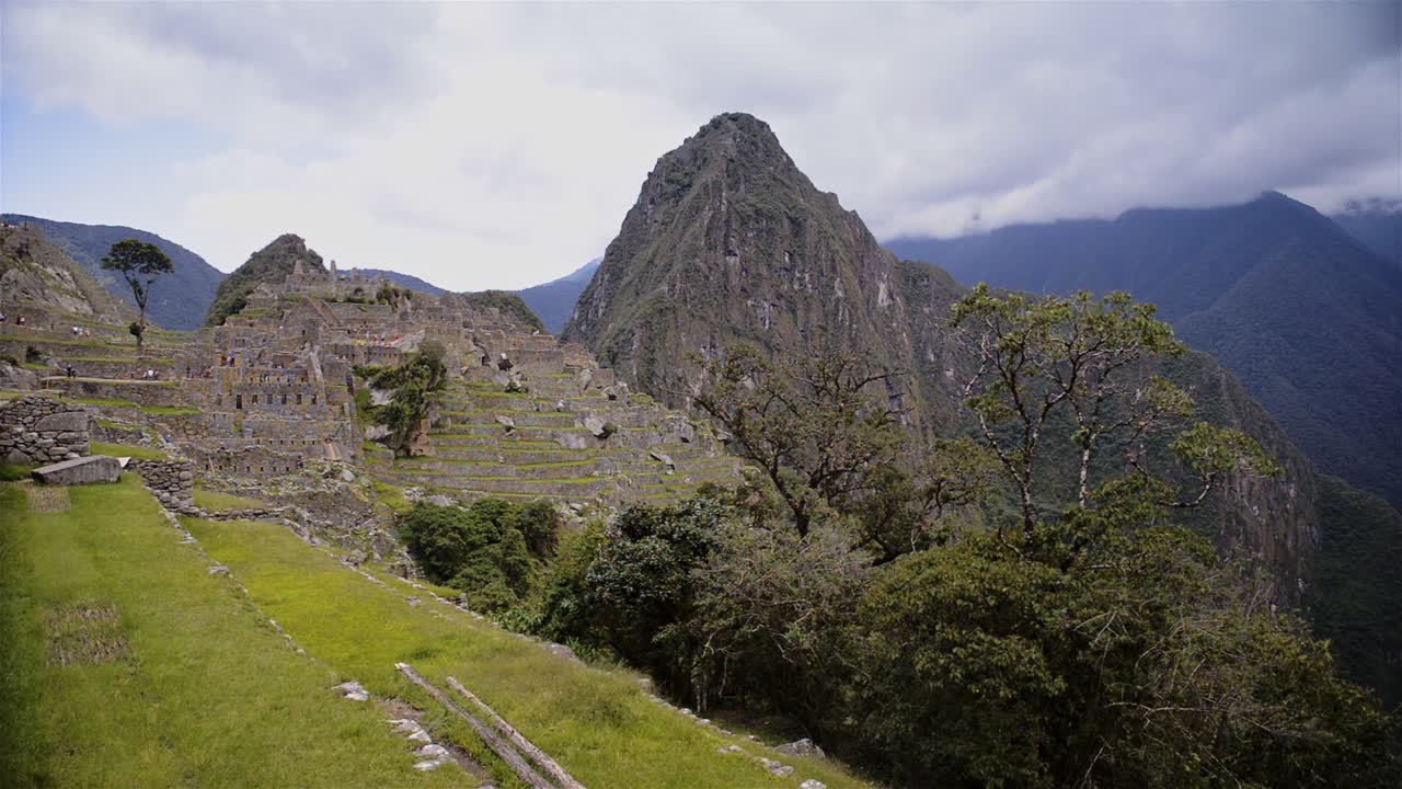 Machu Picchu ruins and terraces mountains landscape view, Peru
