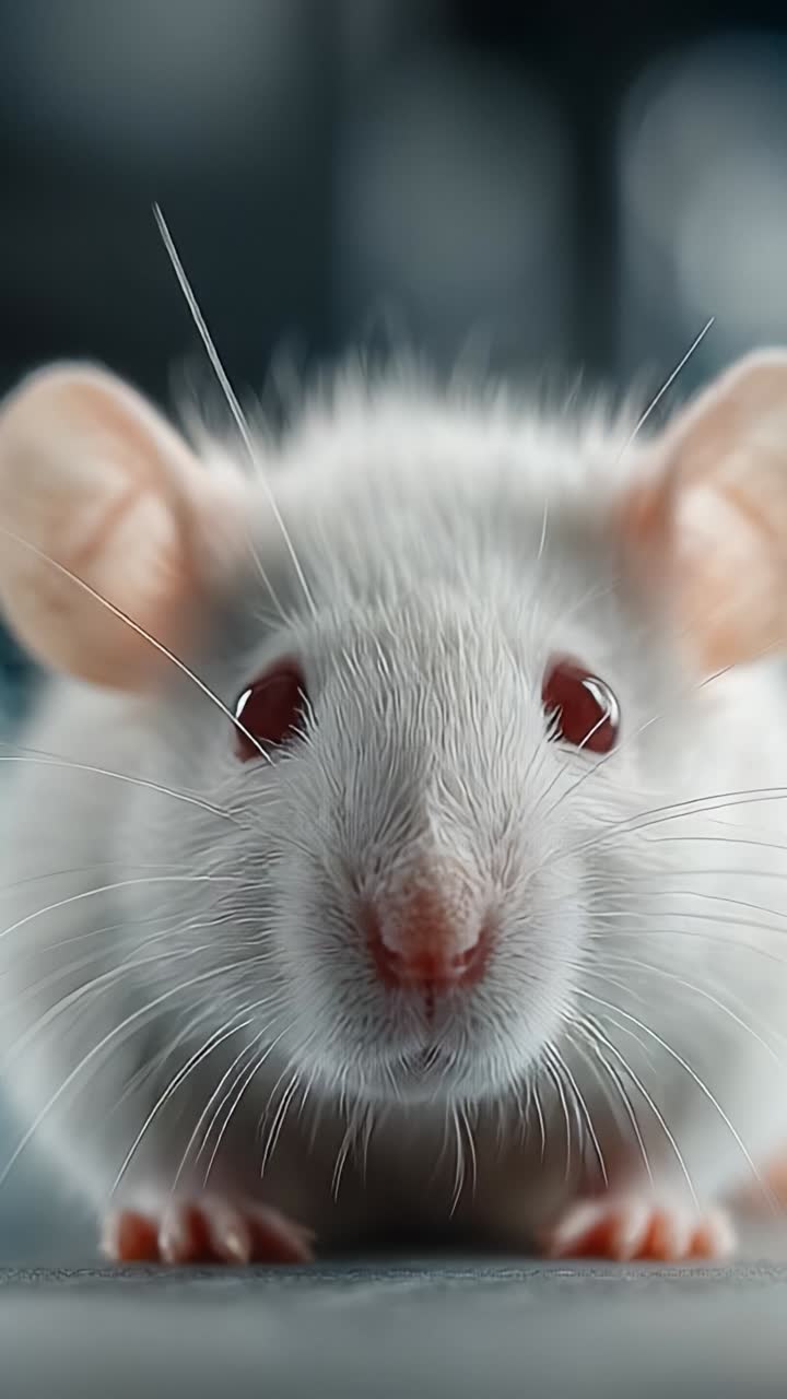 Primo piano di un adorabile topolino bianco che mette in mostra le sue intricate caratteristiche e peculiarità in alta definizione
