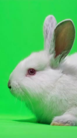 a white bunny on a chromakey background. vertical video