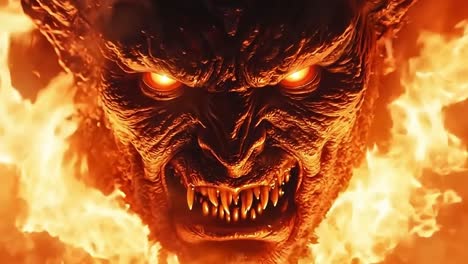 a demonic face with flames coming out of it's mouth