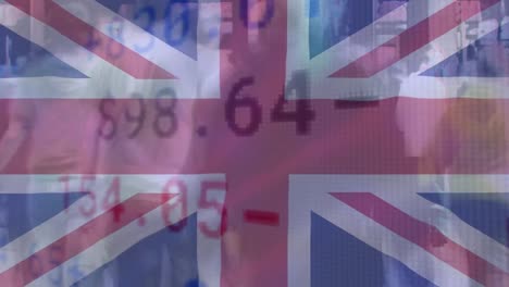 animation of data processing over flag of united kingdom