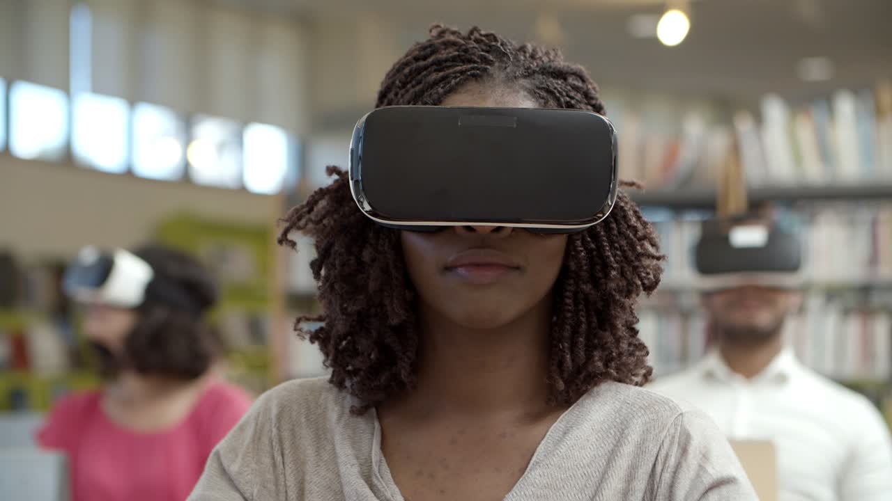 Closeup shot of excited woman experiencing VR
