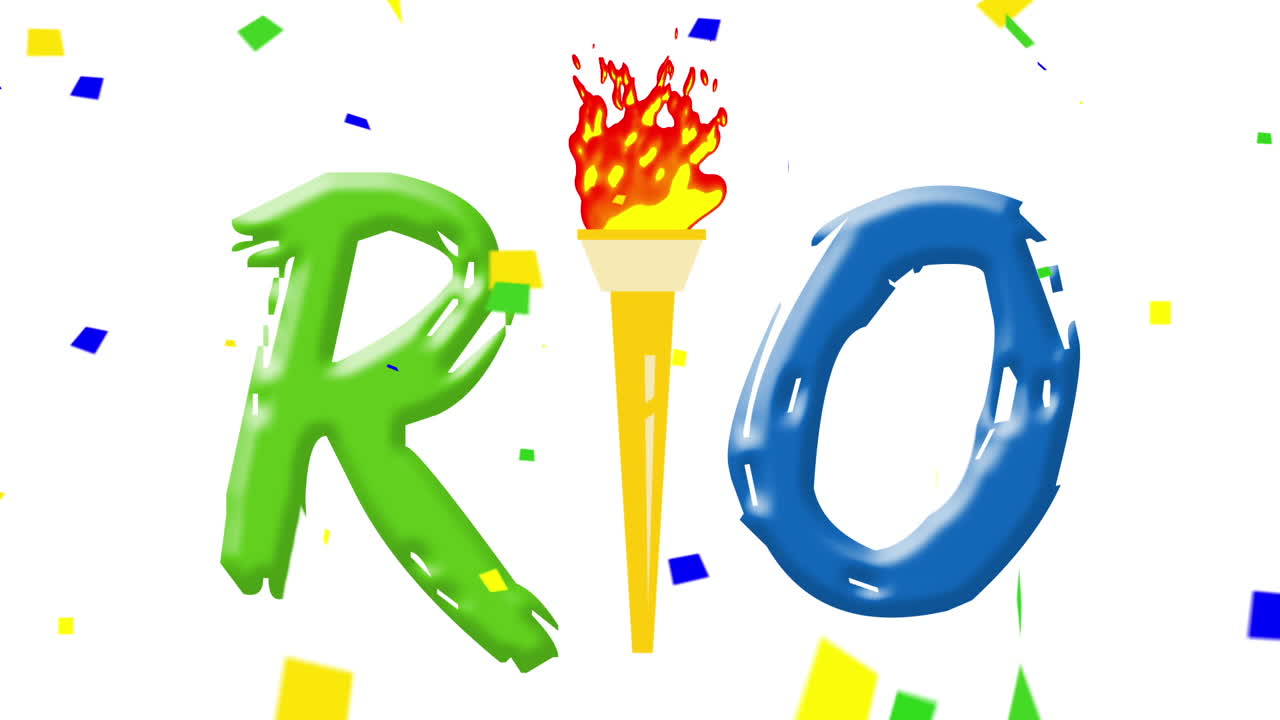 Animation of rio word with Olympic torch in middle