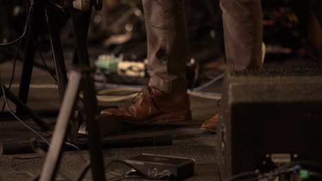 shoe-foot-pedal-Christian-Caucasian-white-man-playing-piano-keyboard-in-Christian-church-worship-service-HD-slow-motion-close-up