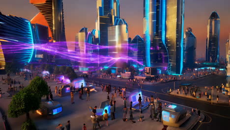 futuristic cityscape with people