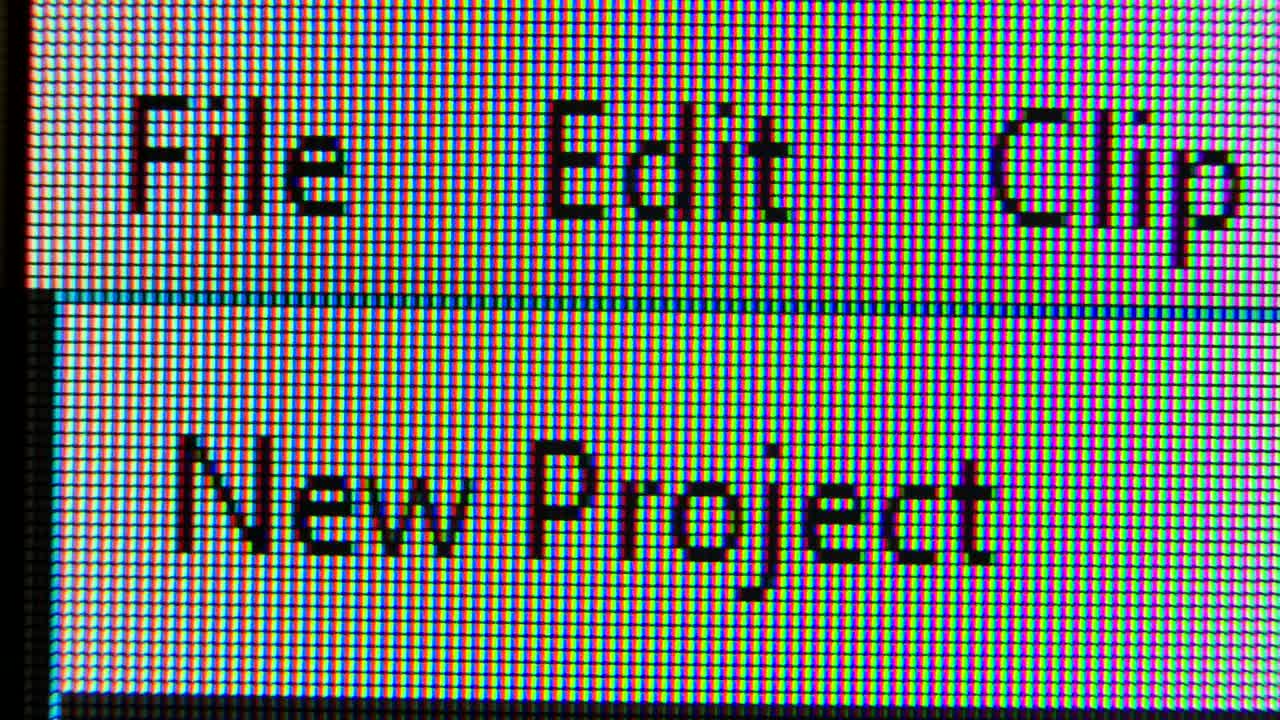 모니터의 픽셀 (close-up) 컴퓨터 모니터 (macro) 의 rgb 픽셀, 빨간색, 파란색 및 녹색 하위 픽셀이 화면에 이미지를 만니다.