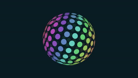 colorful 3d sphere composed of dots in a pattern resembling a ball. the dots collectively form a visually striking representation of a spherical object