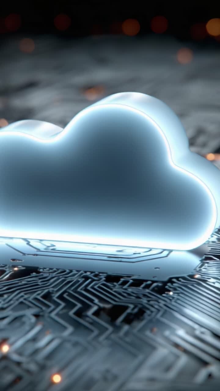 A Close-Up View of a Glowing Cloud Icon Set Against a Circuit Board Background, Illustrating the Concept of Cloud Computing and Digital Connectivity