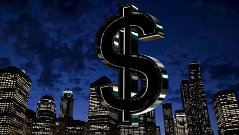 dollar sign over night cityscape