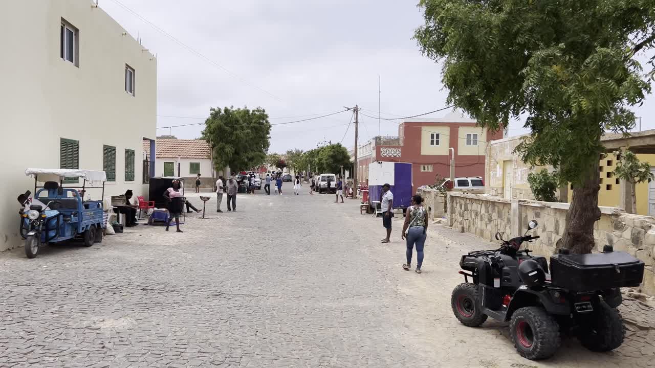Daily Life on a Cobblestone Street in Cape Verde
