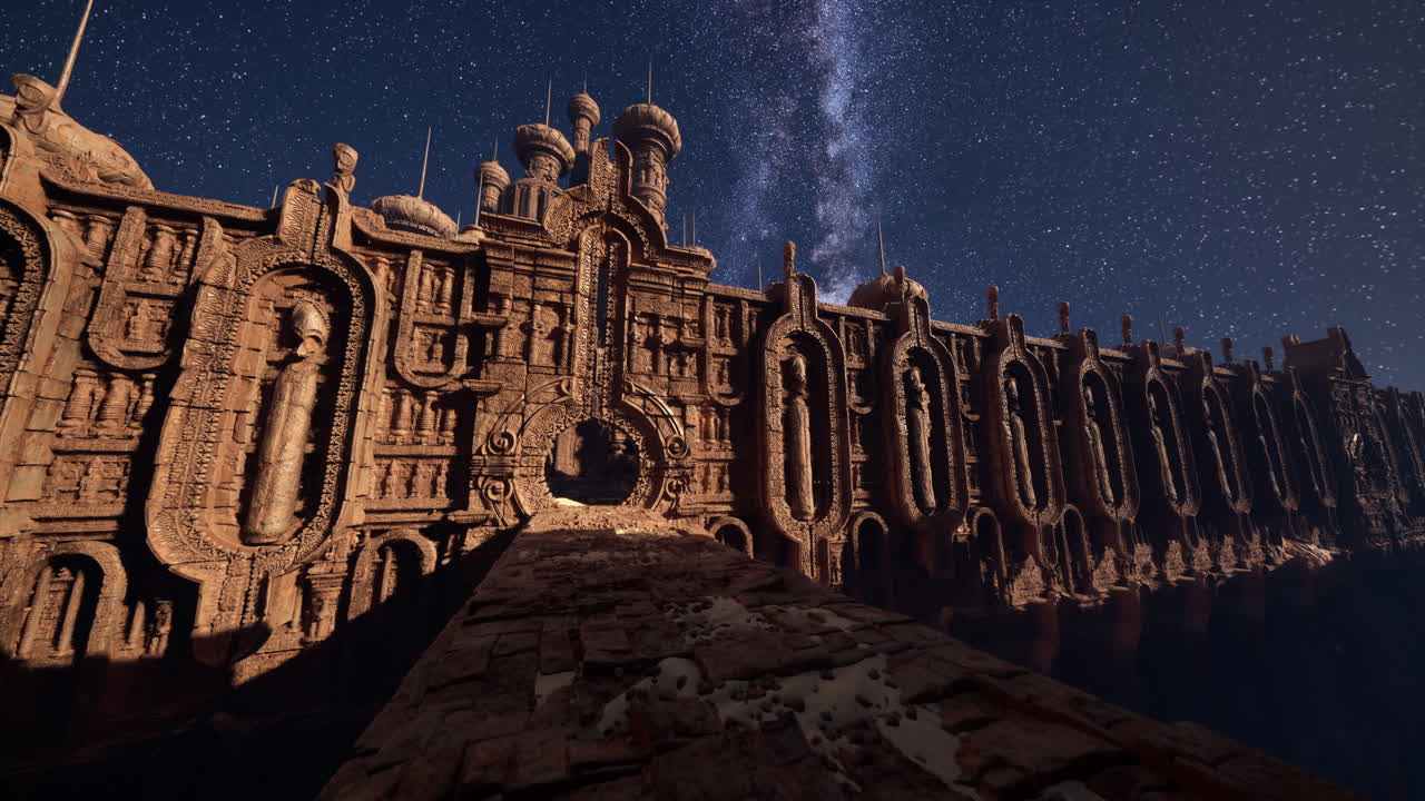 별이 빛나는 밤하늘 아래의 환상적인 성