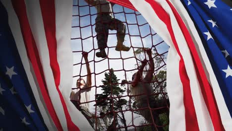 digital animation of military soldiers climbing rope during obstacle course 4k