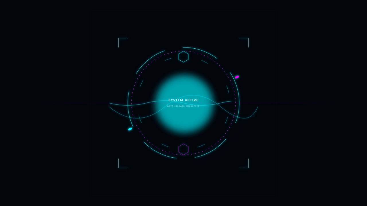 Futuristic Digital HUD Interface with Glowing Cyan Core