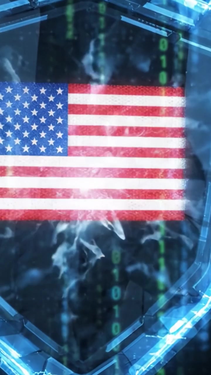 A Visual Exploration of Cybersecurity: Transitioning from Abstract Data Patterns to the Prominent Display of the American Flag Symbolizing National Identity and Protection
