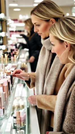 shoppers exploring products in a modern perfumery.