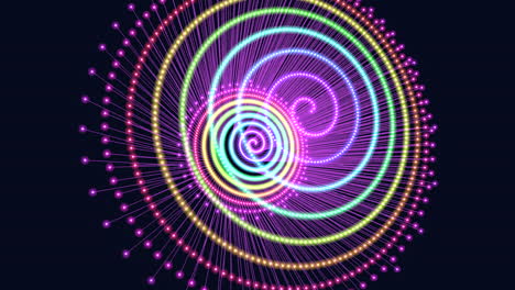 futuristic neon vortex and spiral geometric shapes on dark space