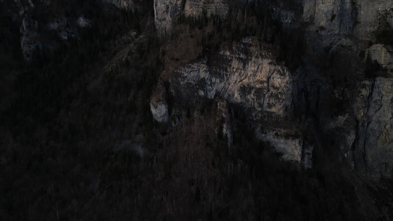 Cliffs of the Swiss Alps as seen from a drone