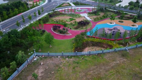 beautiful roadside park in nanhai new district, china - pull-back reverse shot