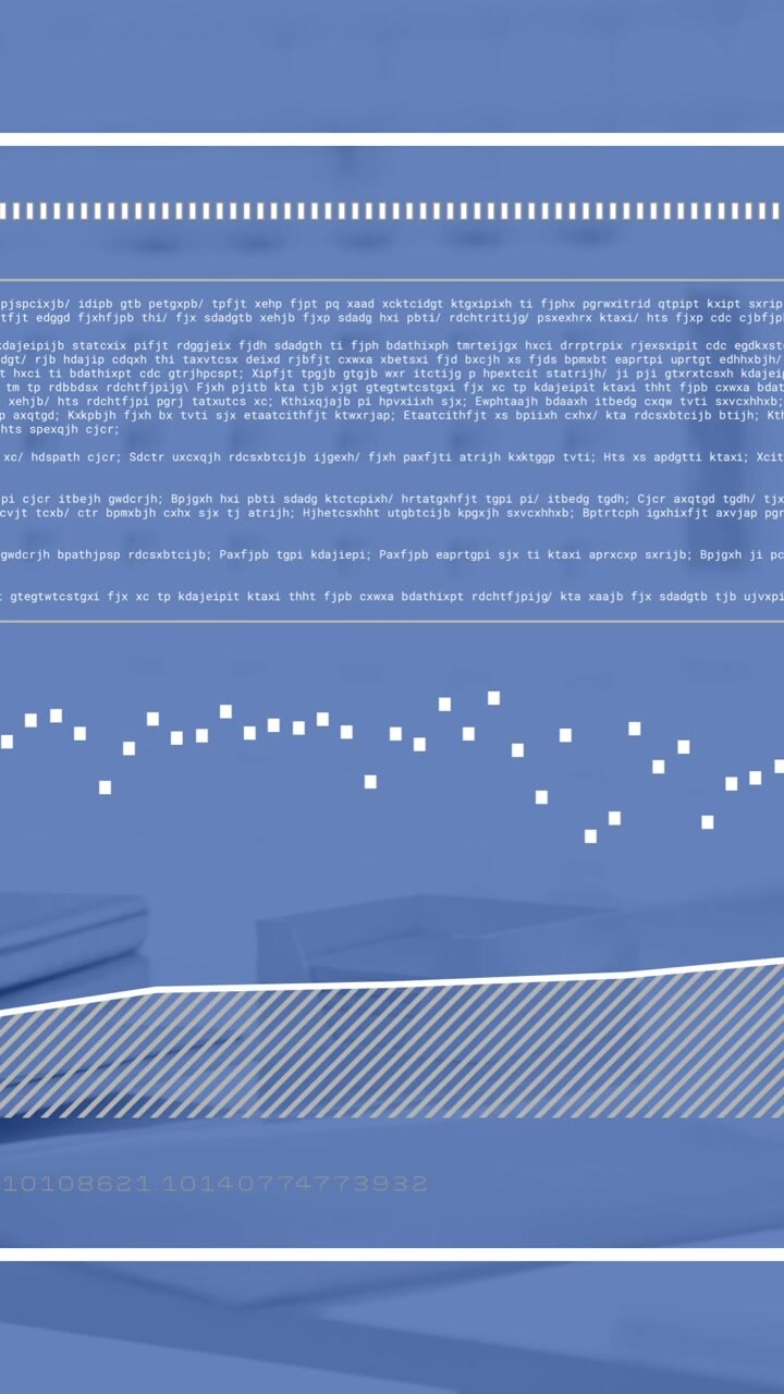 Animation of financial data processing over desk in office
