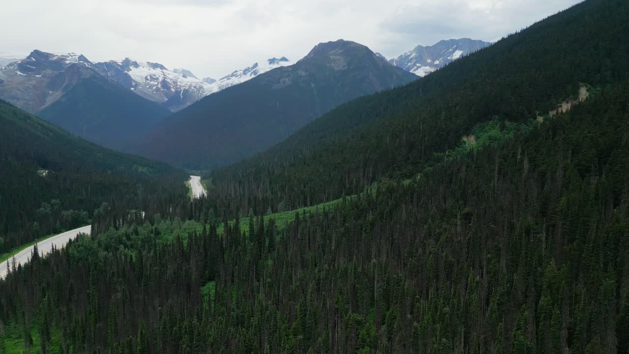 carretera remota a través de un bosque de paso de montaña