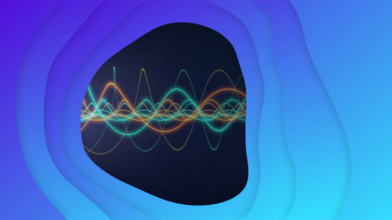 Animation of colorful wave patterns forming abstract shapes on blue gradient background