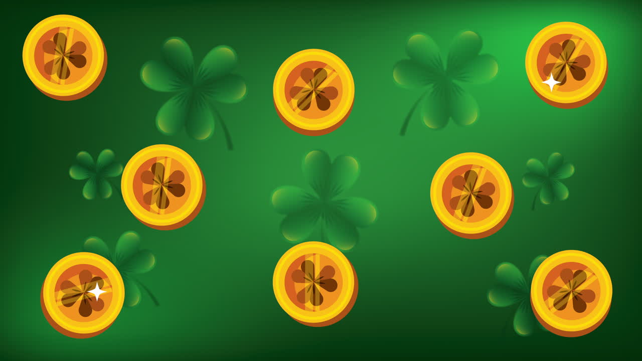 동전과 클로버가 있는 세인트 패트릭스 데이 애니메이션 카드