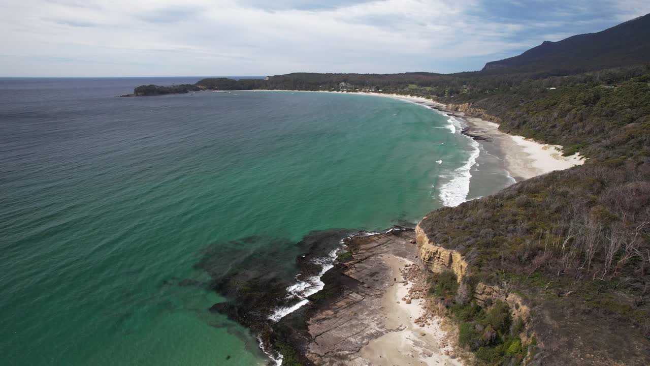 Waves And Turquoise Seascape, Pirates Bay Beach, Eaglehawk Neck, Tasmania, Australia - Drone Shot