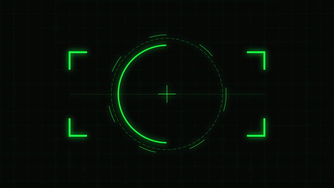 Digital Green HUD Interface With Rotating Circular Targeting Reticle