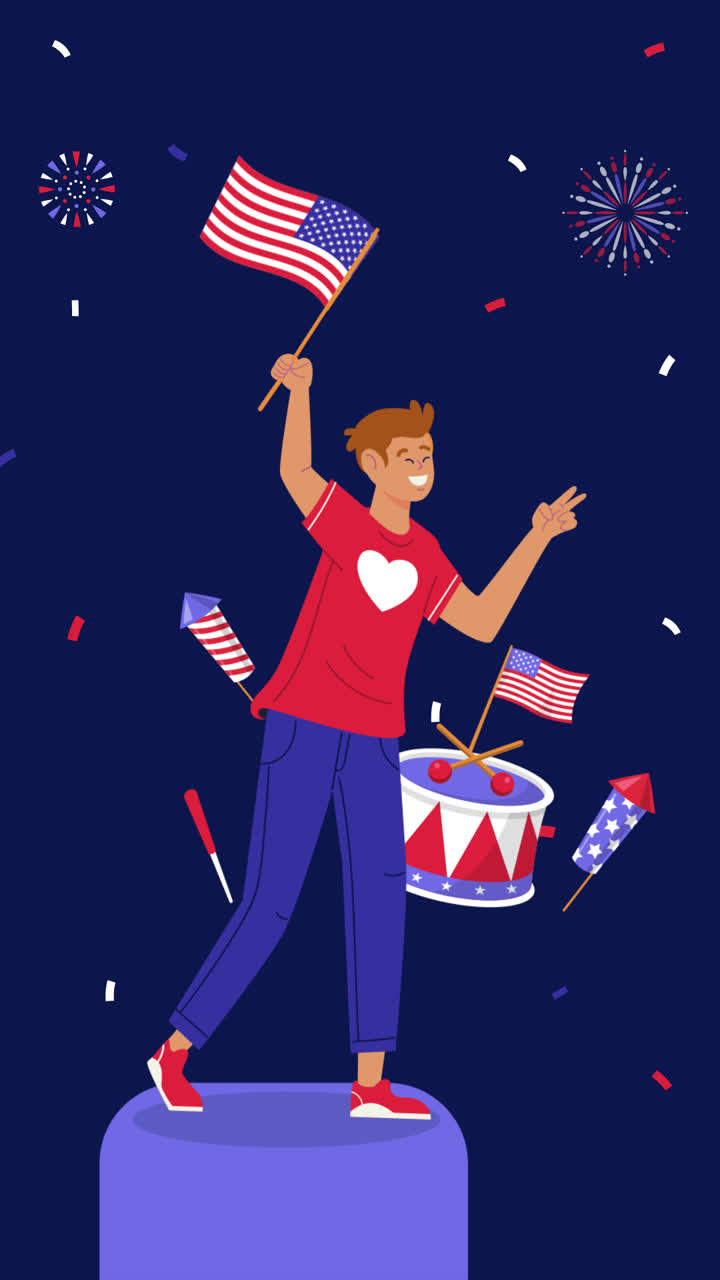 Motion Graphic of Flat background for american 4th of july celebration