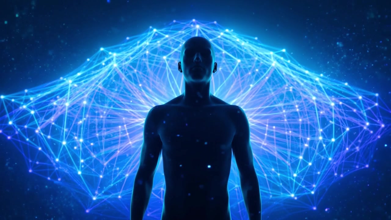Digital Human Silhouette with Blue Energy Network