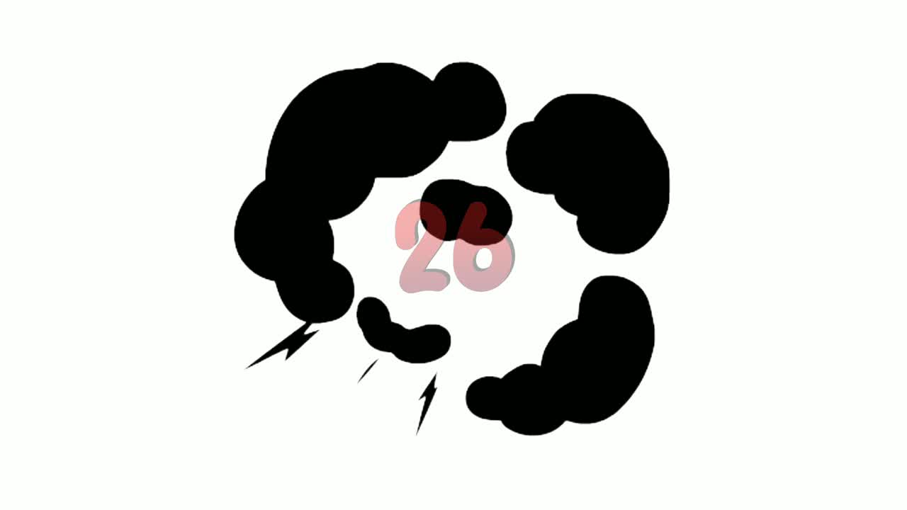 Number 26 twenty six symbol sign animation motion graphics icon on white background,the number reveal on smoke,cartoon video number for video elements
