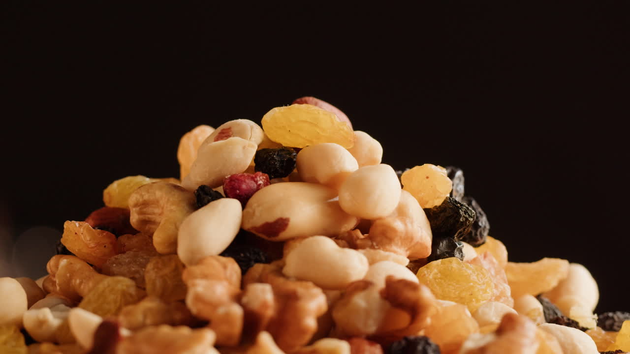 Close-up of a Pile of Mixed Nuts and Dried Fruit