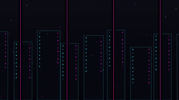 Abstract Digital Cityscape with Neon Geometric Building Outlines