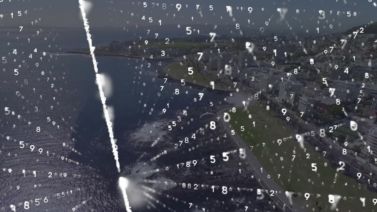 도시 풍경 위의 데이터 전송의 애니메이션