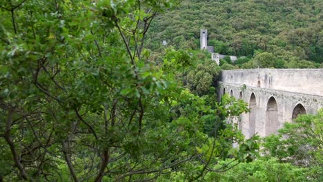 The-iconic-bridge-of-the-city-of-Spoleto-in-Italy-called-"Ponte-delle-Torri",-literally-the-bridge-of-the-towers