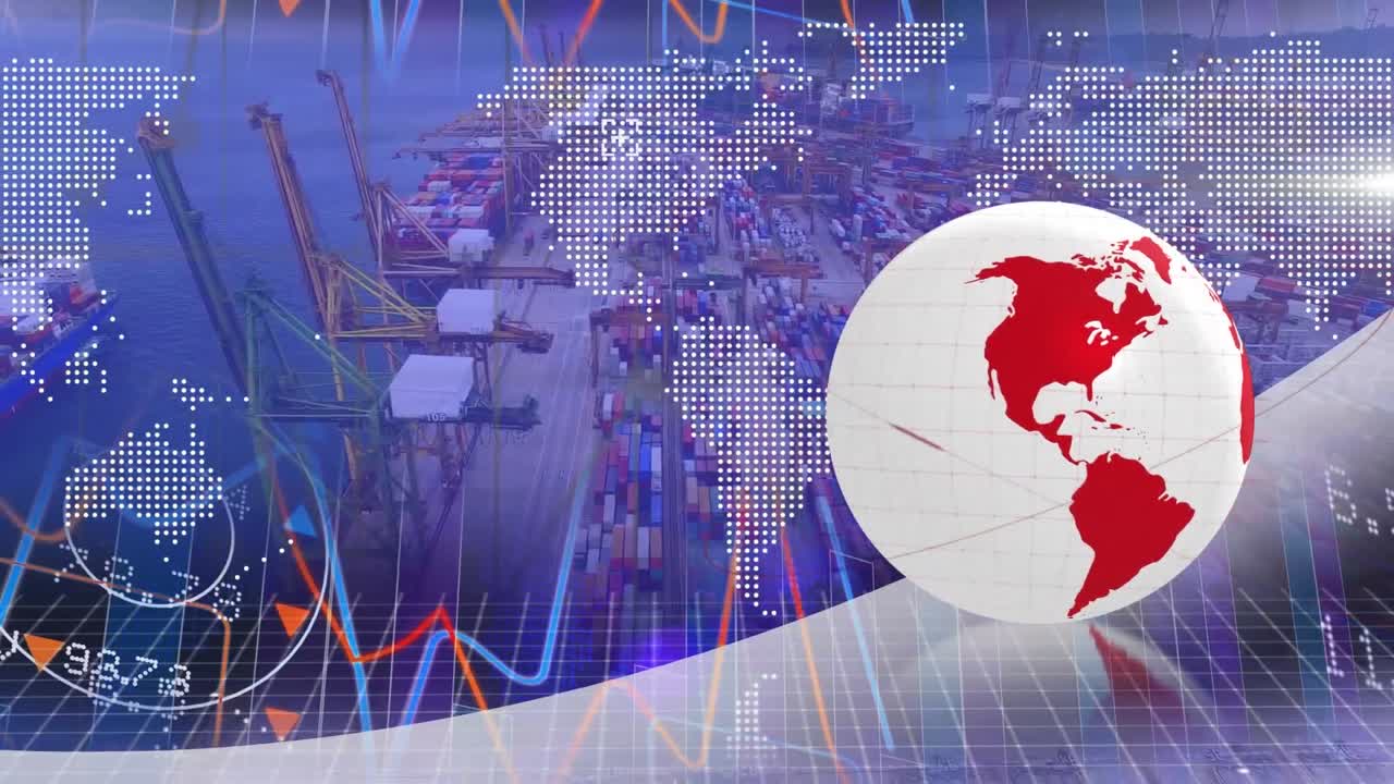 animación de la red de conexiones a través de drones con paquetes a través de astilleros
