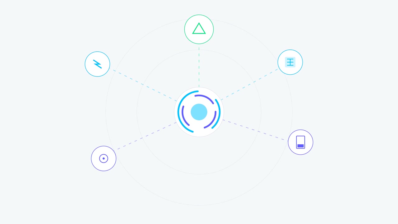 Hub di rete digitale animato con icone connesse
