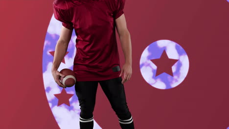 animation of american football player over american flag pattern and colour circles