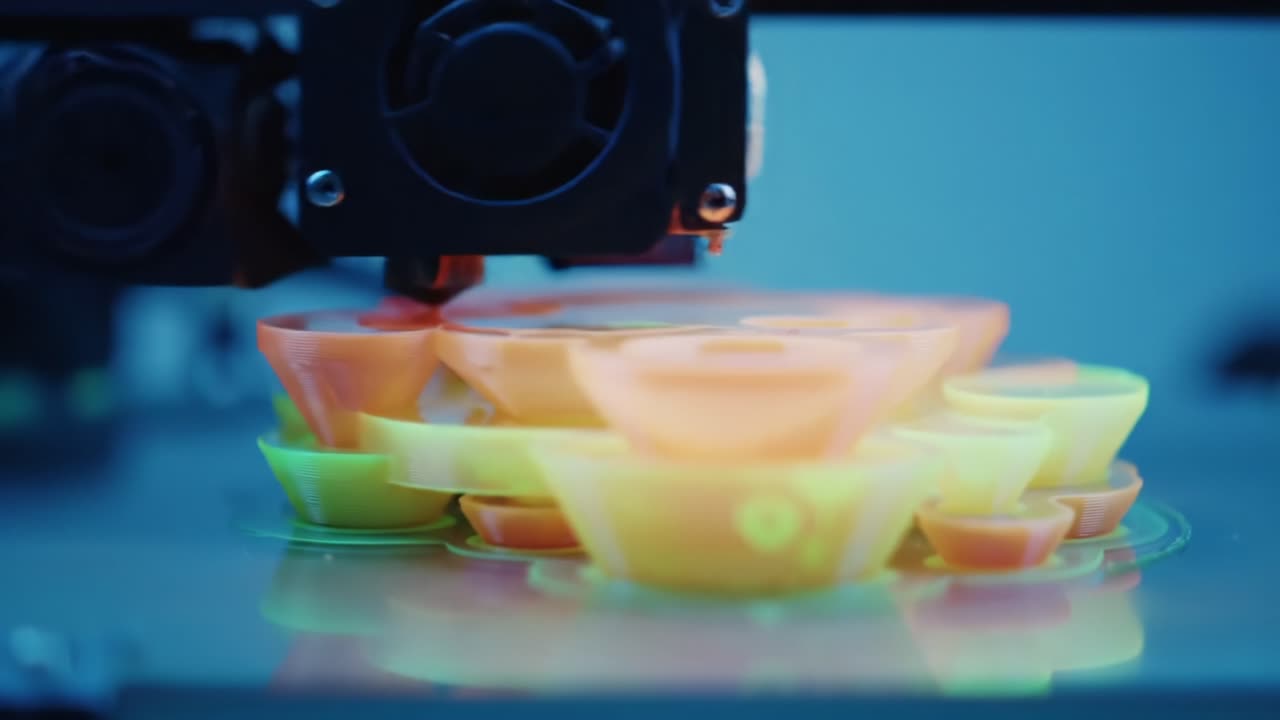 3D Printing Process: A Close-Up View of a Colorful Object Being Fabricated Layer by Layer in a Modern Digital Manufacturing Environment