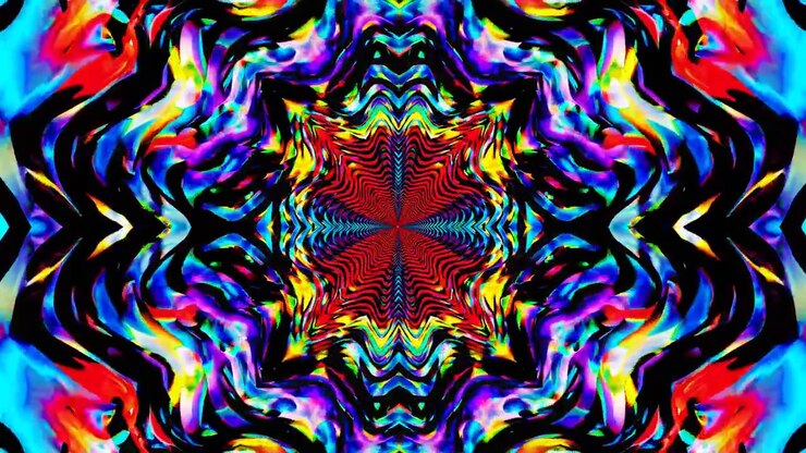 Abstract Psychedelic Kaleidoscope Pattern with Vibrant Wavy Colors
