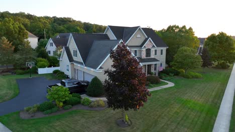 sunset over suburban homes