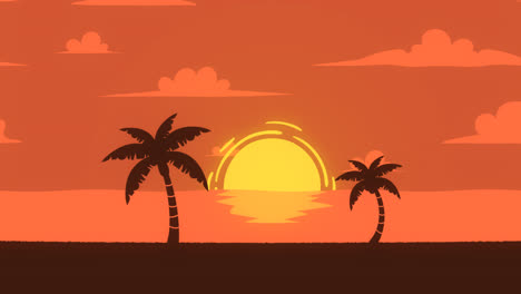 una animación de un fondo de paisaje al atardecer con palmeras